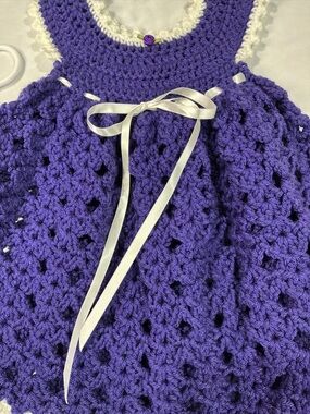Handmade Purple and White Crochet Kids Dress